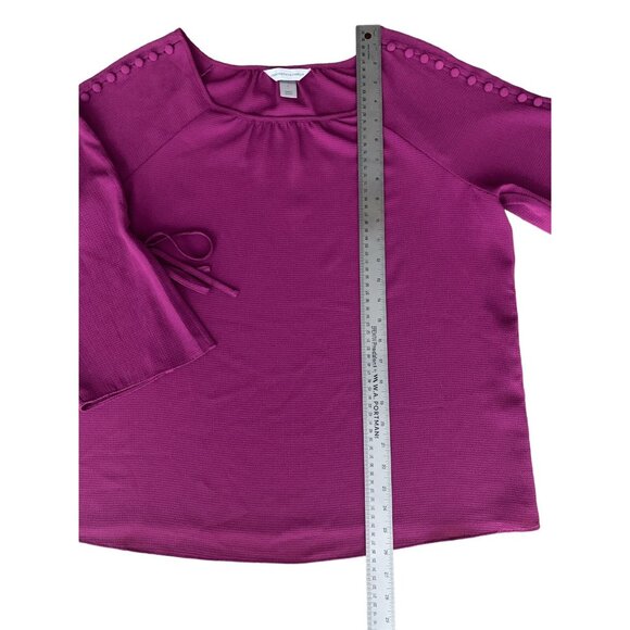Christopher & Banks Womens Fuchsia Blouse With Button Detail & Tie Sleeves Large - Picture 7 of 12